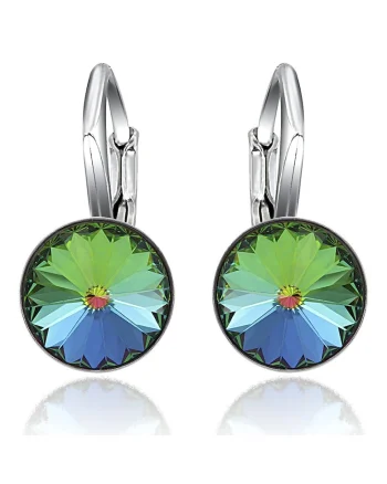 Cercei Argint 925 placat cu rodiu cu cristale Swarovski® Rivoli Leverback 8mm, Verde/Albastru