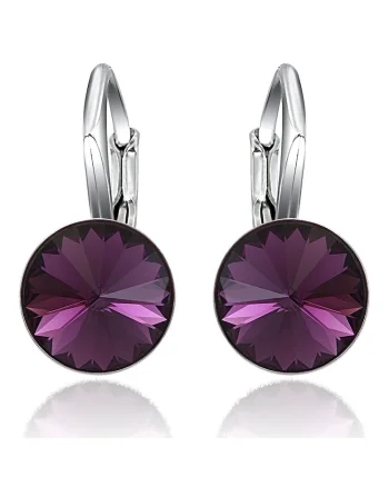Cercei Argint 925 placat cu rodiu cu cristale Swarovski® Rivoli Leverback 8mm, Ametist