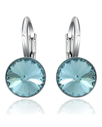 Cercei Argint 925 placat cu rodiu cu cristale Swarovski® Rivoli Leverback 8mm, Turcoaz