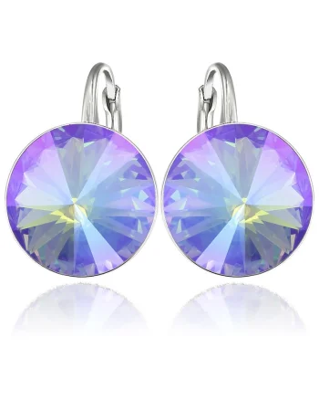 Cercei Argint 925 placat cu rodiu cu cristale Swarovski® Rivoli 14mm, Mov deschis