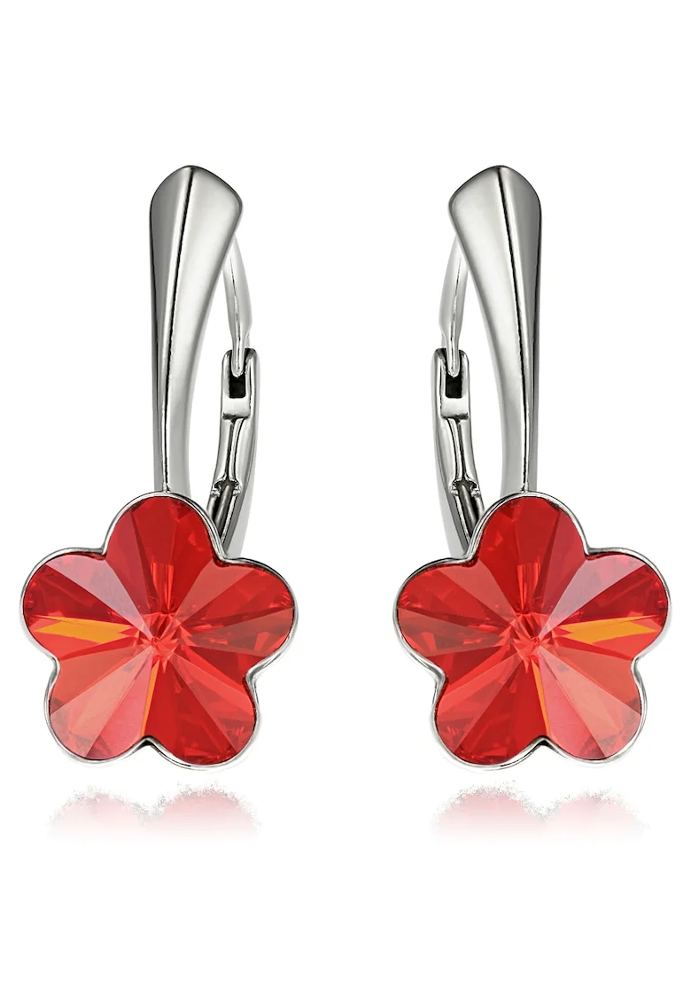 Cercei Argint 925 placat cu rodiu cu cristale Swarovski® Flower, 10mm, Leverback, Rosu