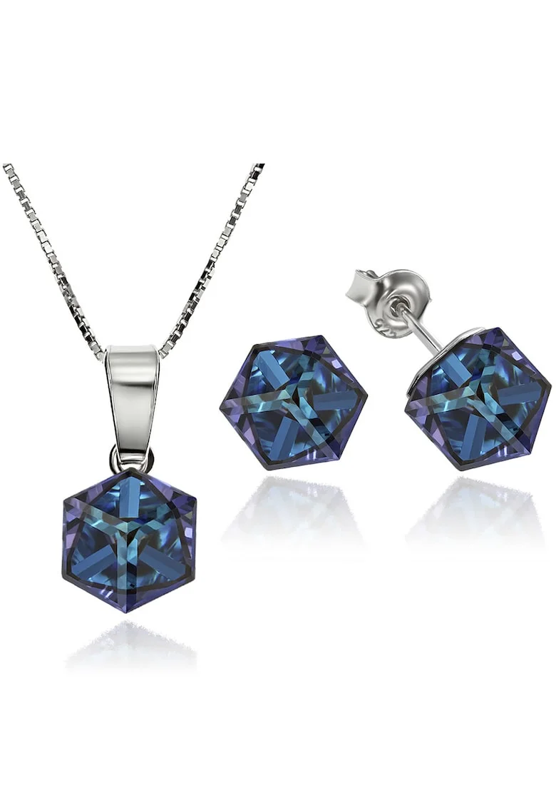 Set Argint 925 placat cu rodiu cu cristale Swarovski® Cubic 6mm, Surub + Lant, Mov
