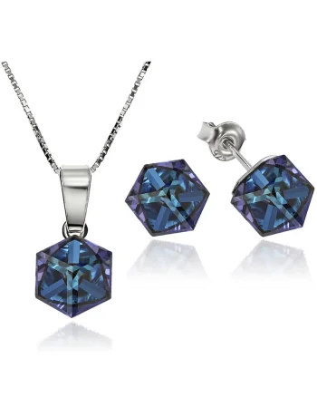 Set Argint 925 placat cu rodiu cu cristale Swarovski® Cubic 6mm, Surub + Lant, Mov