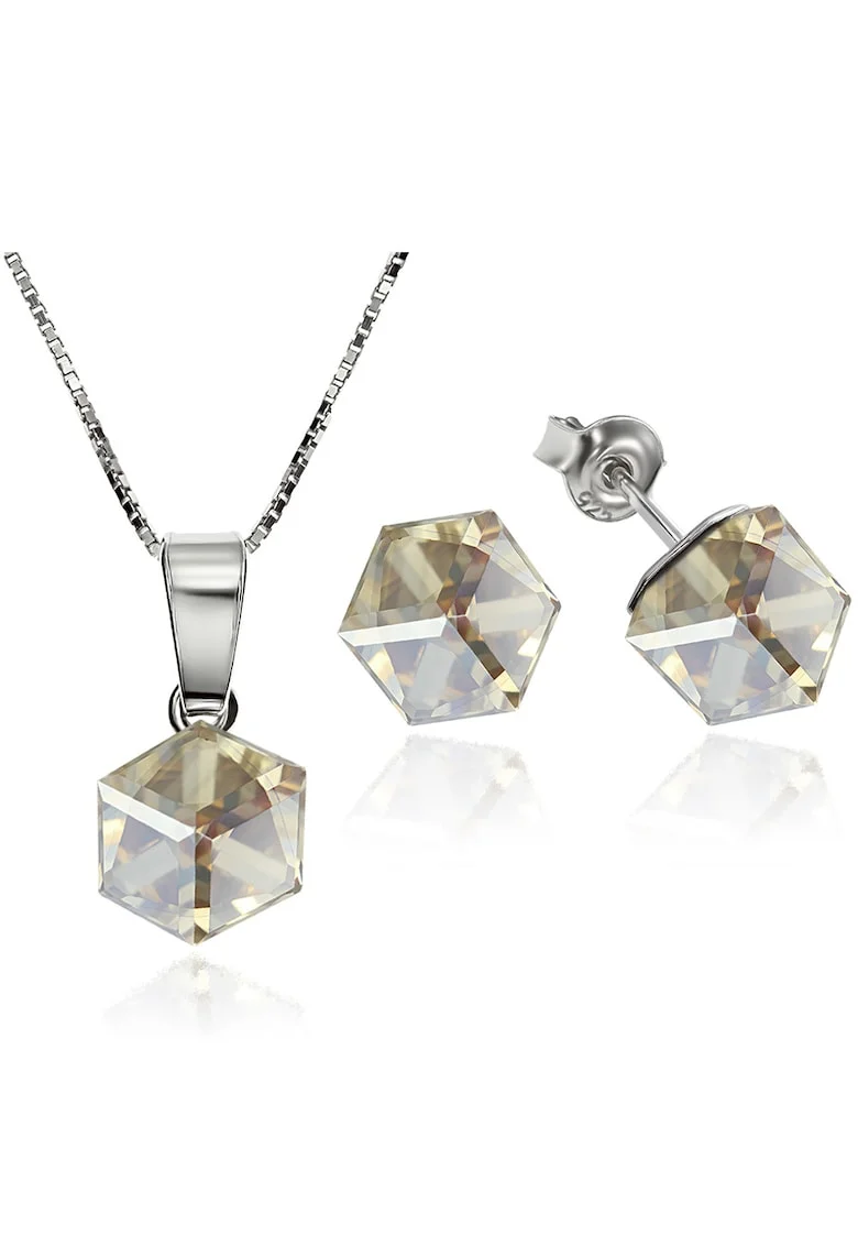 Set Argint 925 placat cu rodiu cu cristale Swarovski® Cubic 6mm, Surub + Lant, Auriu