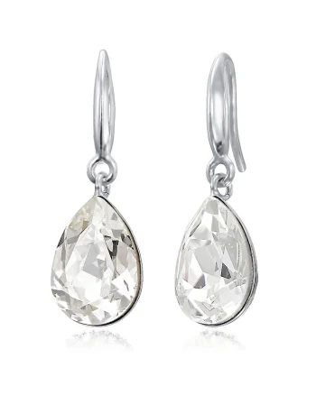 Cercei Argint 925 placat cu rodiu cu cristale Swarovski® Fancy Pear 14mm Hook, Alb
