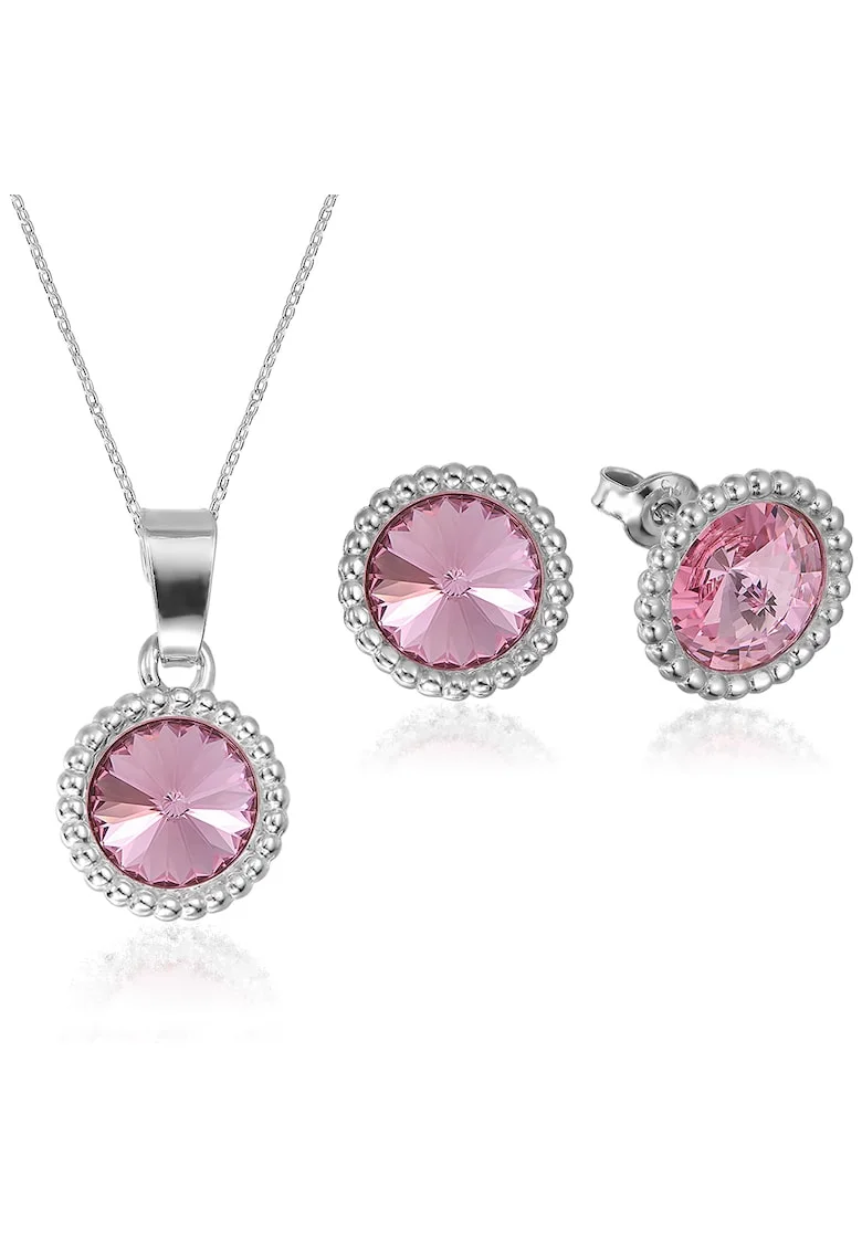 Set Argint 925 placat cu rodiu cu cristale Swarovski® Rivoli Crown 8mm, Roz
