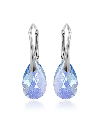 Cercei Argint 925 placat cu rodiu cu cristale Swarovski® Pear 16 mm, Albastru deschis
