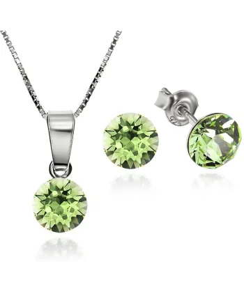 Set Argint 925 placat cu rodiu cu cristale Swarovski® Xirius 6mm Surub + Lant, verde crud
