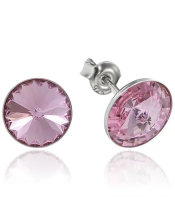 Cercei Argint 925 placat cu rodiu cu cristale Swarovski® Rivoli 8mm, Roz deschis