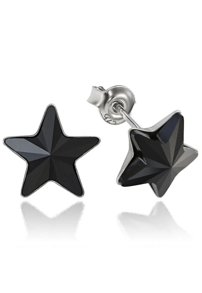Cercei Argint 925 placat cu rodiu cu cristale Swarovski® Star, 10mm, Surub, Negru