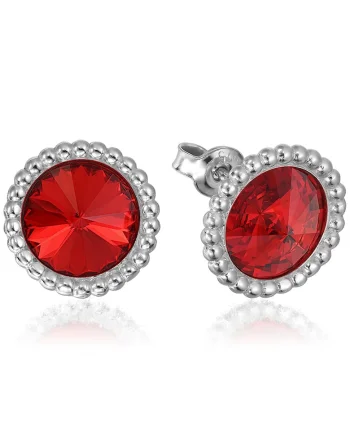 Cercei Argint 925 placat cu rodiu cu cristale Swarovski® Rivoli Crown 8mm Surub, Rosu