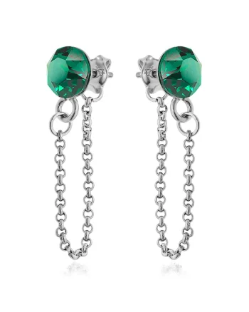 Cercei Argint 925 placat cu rodiu cu cristale Swarovski® Xirius Chain, Verde