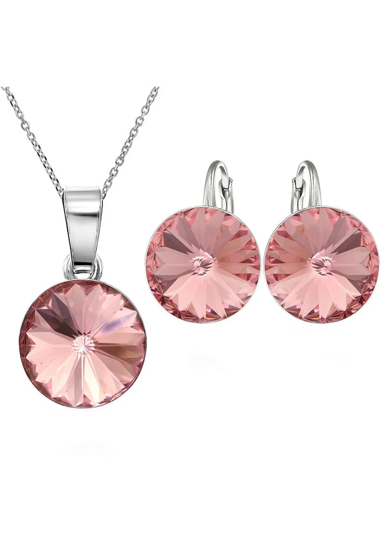 Set Argint 925 placat cu rodiu cu cristale Swarovski® Rivoli 10mm Leverback, Roz