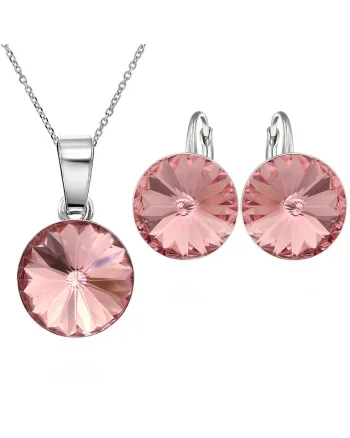Set Argint 925 placat cu rodiu cu cristale Swarovski® Rivoli 10mm Leverback, Roz