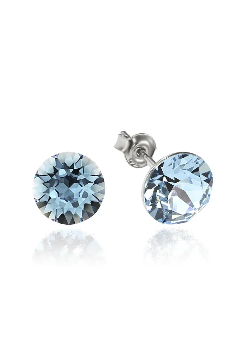 Cercei Argint 925 placat cu rodiu cu cristale Swarovski® Xirius 8mm, Albastru deschis