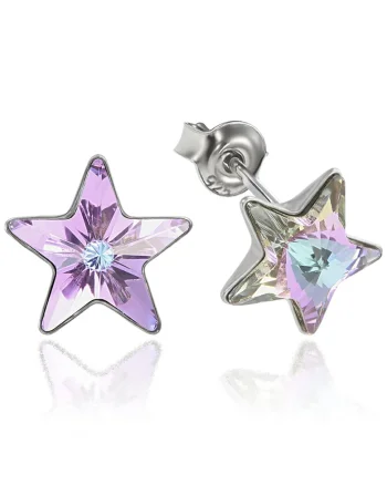 Cercei Argint 925 placat cu rodiu cu cristale Swarovski® Star, 10mm, Surub, Mov deschis