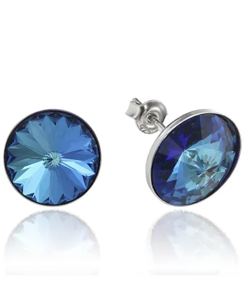 Cercei Argint 925 placat cu rodiu cu cristale Swarovski® Rivoli 12mm, Bleumarin