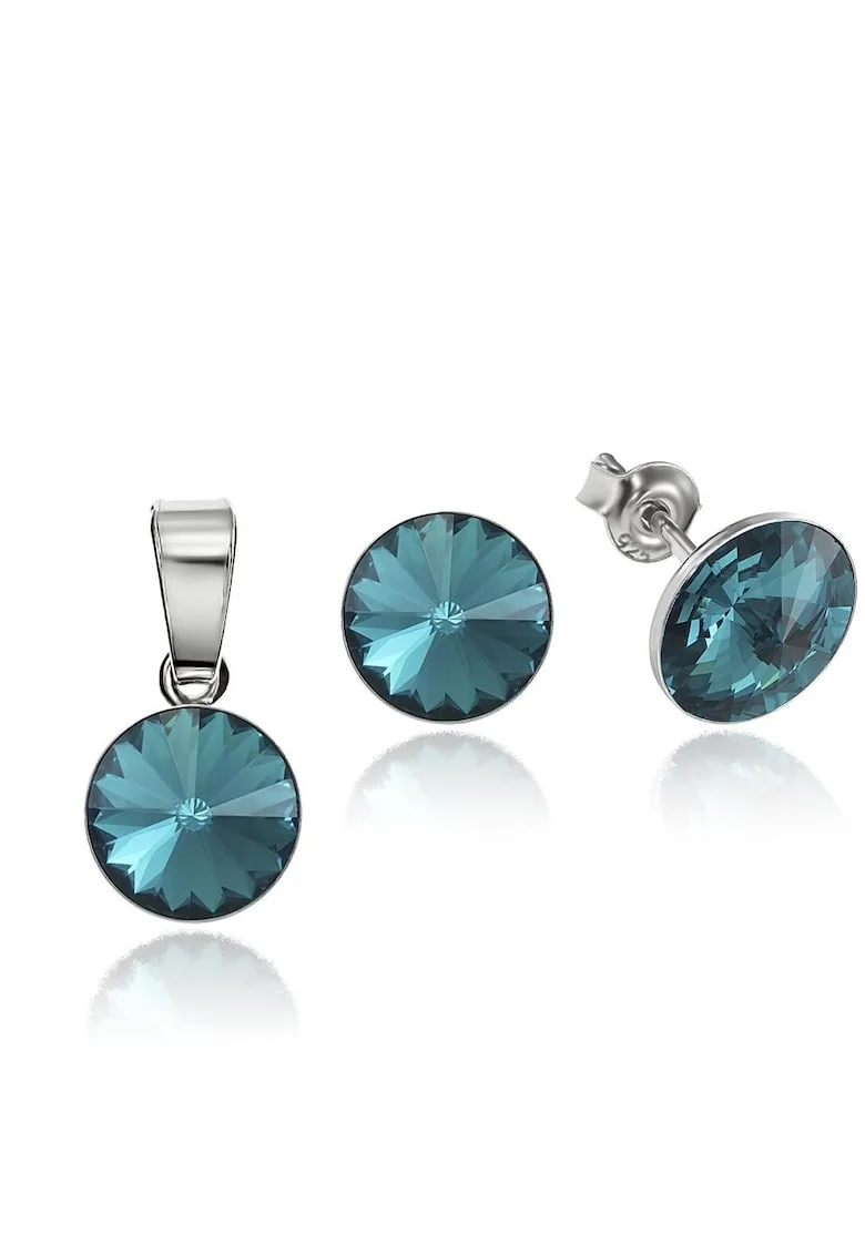 Set Argint 925 placat cu rodiu cu cristale Swarovski® Rivoli 8mm, Verde/Albastru