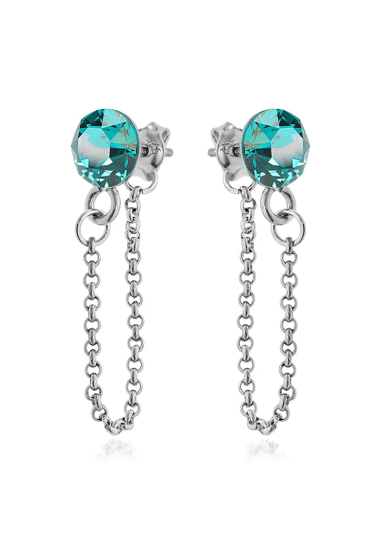 Cercei Argint 925 placat cu rodiu cu cristale Swarovski® Xirius Chain, Blue Zircon (turcoaz)