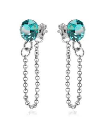 Cercei Argint 925 placat cu rodiu cu cristale Swarovski® Xirius Chain, Blue Zircon (turcoaz)