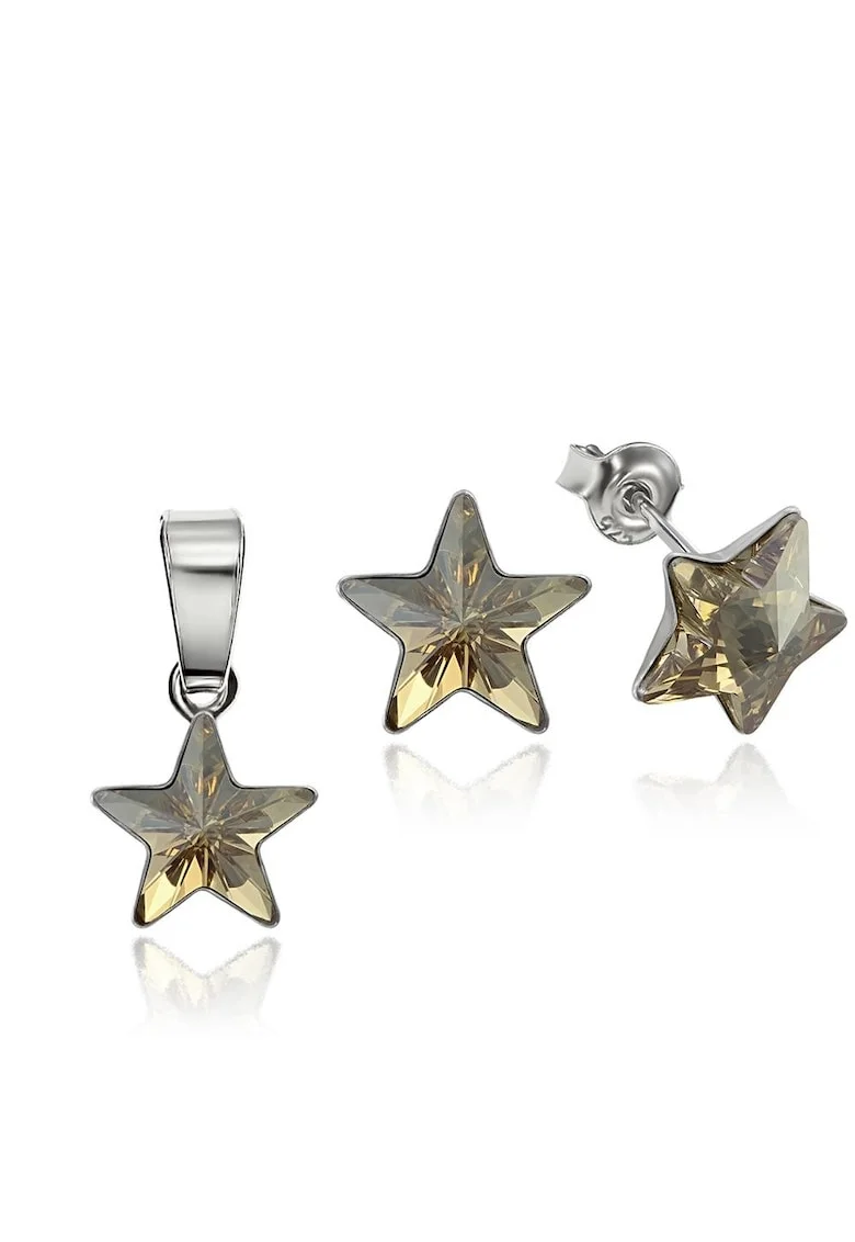 Set Argint 925 placat cu rodiu cu cristale Swarovski® Star, 10mm, Surub, Auriu