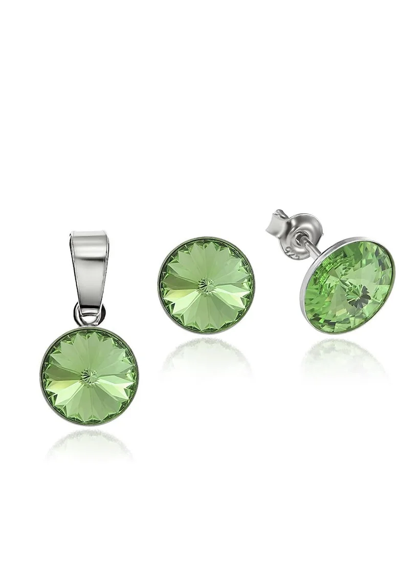 Set Argint 925 placat cu rodiu cu cristale Swarovski® Rivoli 8mm, Verde