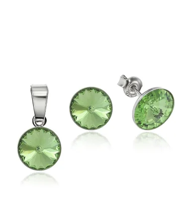 Set Argint 925 placat cu rodiu cu cristale Swarovski® Rivoli 8mm, Verde