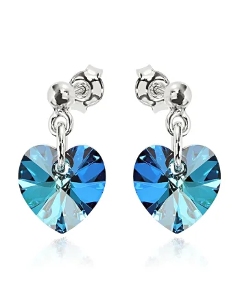 Cercei Argint 925 placat cu rodiu cu cristale Swarovski® Heart 10mm Surub, Albastru