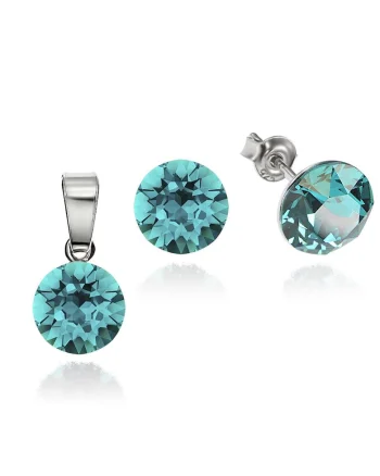 Set Argint 925 placat cu rodiu cu cristale Swarovski® 8mm, Verde/Albastru