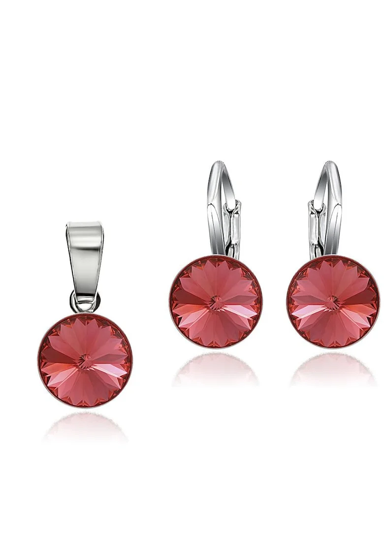Set Argint 925 placat cu rodiu cu cristale Swarovski® Rivoli 8mm LRS, Portocaliu