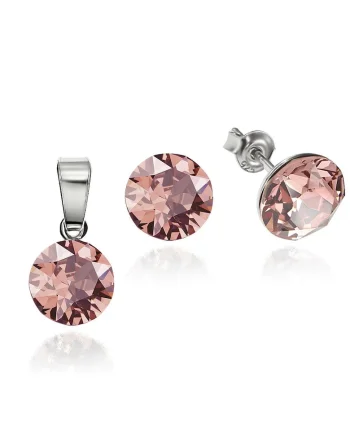 Set Argint 925 placat cu rodiu cu cristale Swarovski® 8mm, Roz prafuit