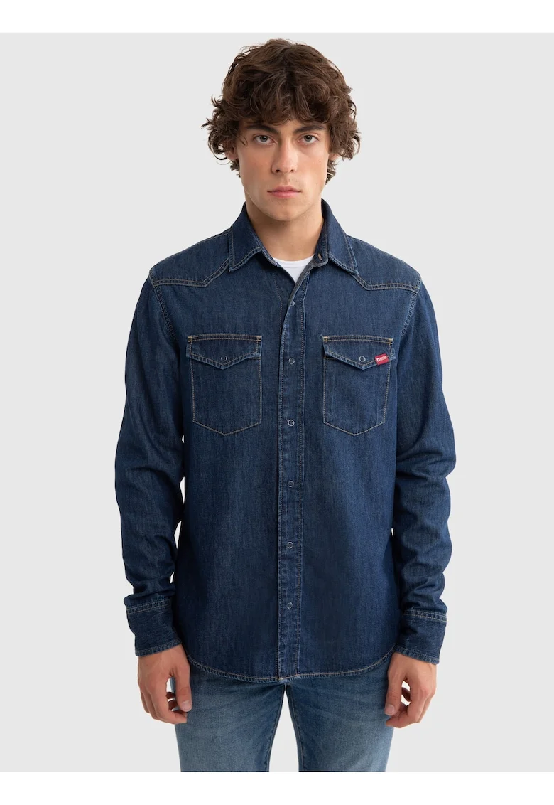 Camasa din denim cu buzunare pe piept Chuck LS 761