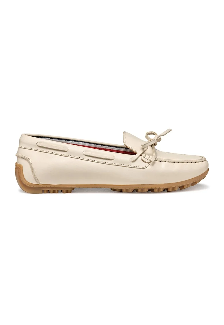Pantofi loafer de piele cu funda, Alb fildes
