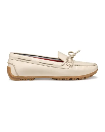 Pantofi loafer de piele cu funda, Alb fildes