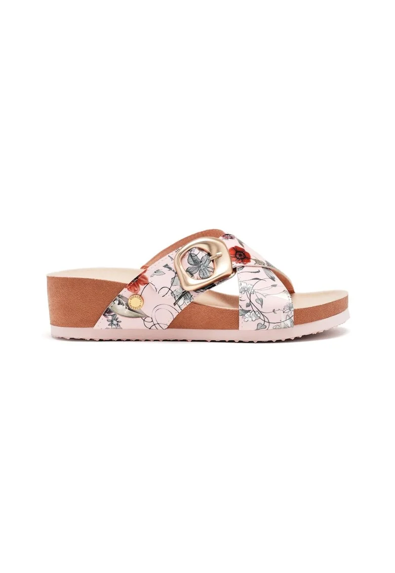 Papuci cu talpa wedge si barete incrucisate Uxbridge, Roz