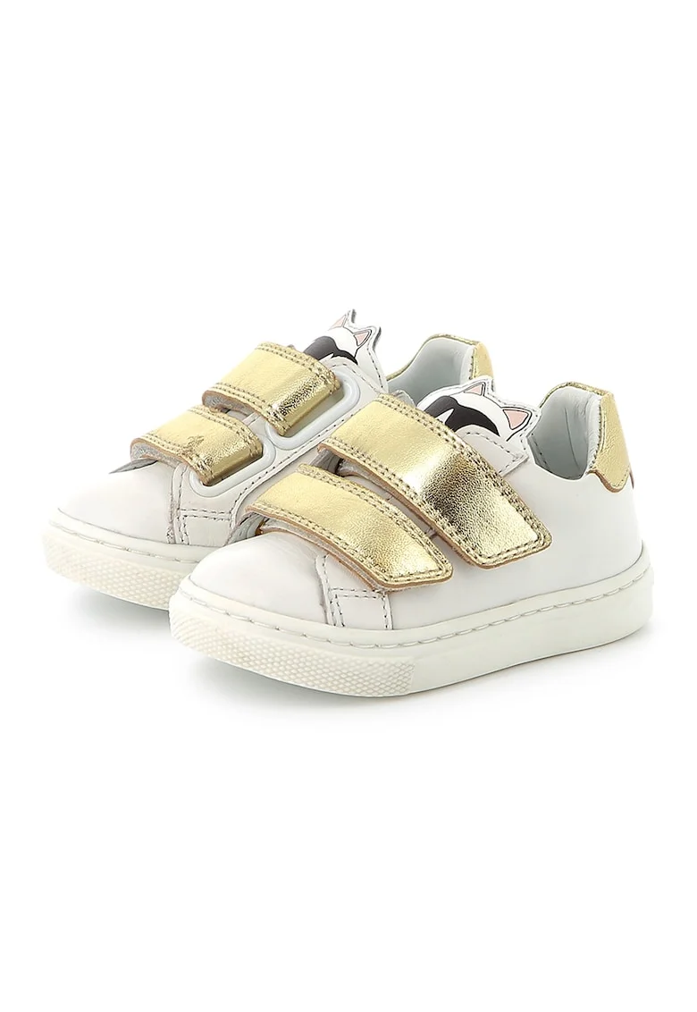 Pantofi sport din piele cu logo, Auriu/Alb murdar