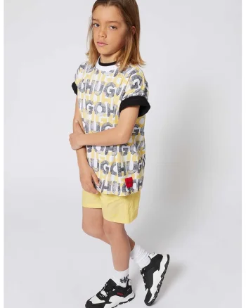 Tricou cu imprimeu monograma, Galben