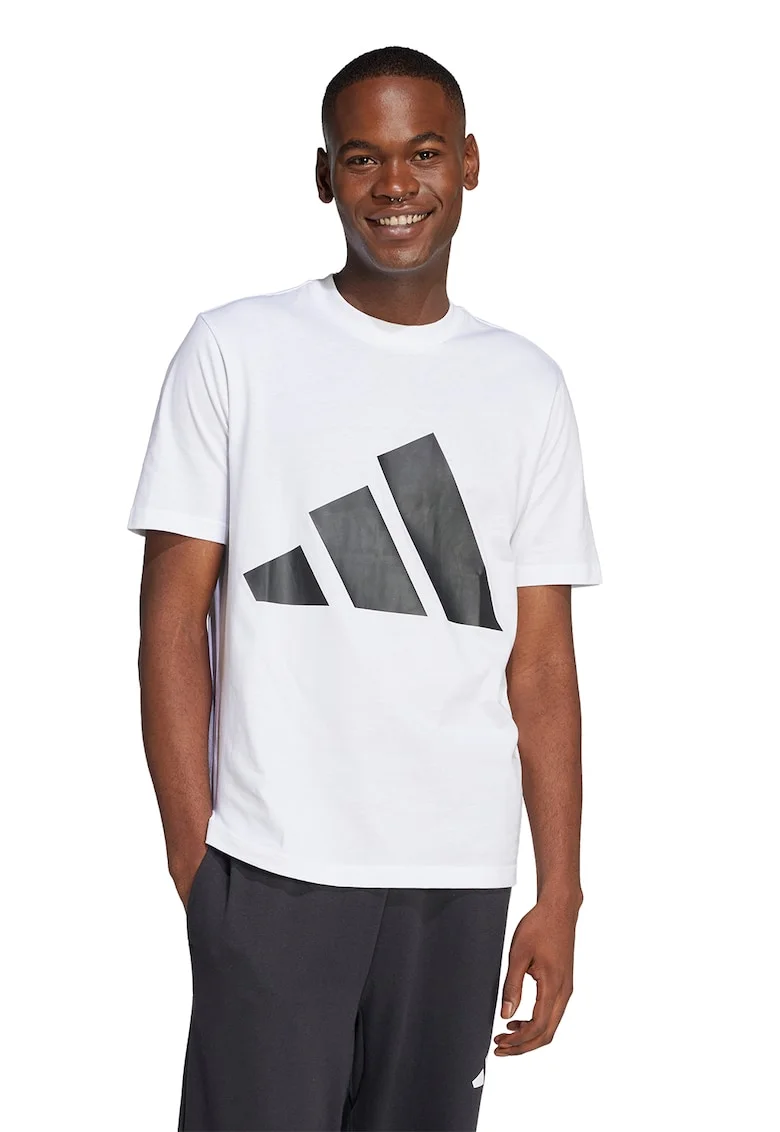 Tricou cu decolteu la baza gatului si imprimeu logo, Negru/Alb optic