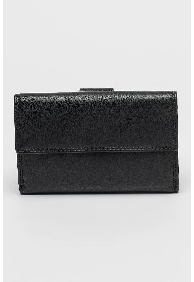 Portofel din piele cu clapa, Negru