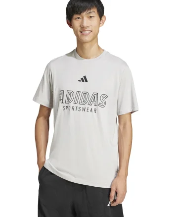 Tricou cu imprimeu logo si decolteu la baza gatului, Gri deschis