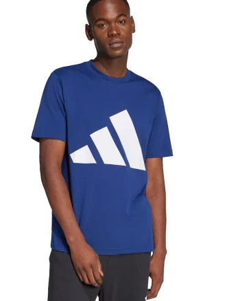 Tricou cu decolteu la baza gatului si imprimeu logo, Alb/Albastru inchis
