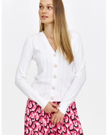 Cardigan cu decolteu in V, Alb optic