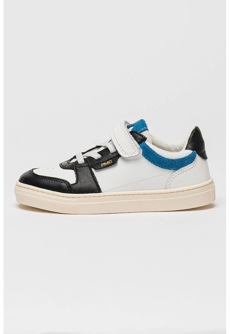 Pantofi sport din piele cu insertii din piele ecologica, Negru/Alb optic