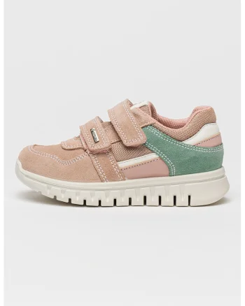 Pantofi sport cu inchidere velcro si garnituri din piele intoarsa, Roz prafuit