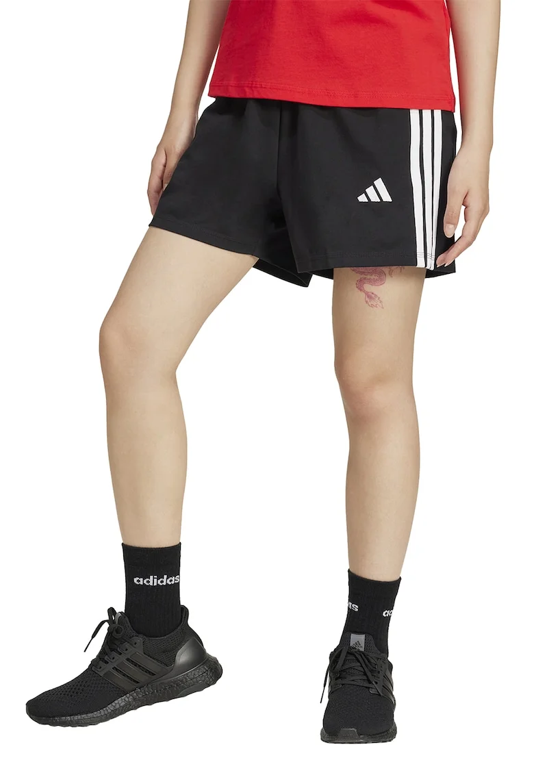 Pantaloni scurti cu buzunare laterale si snur, Alb/Negru