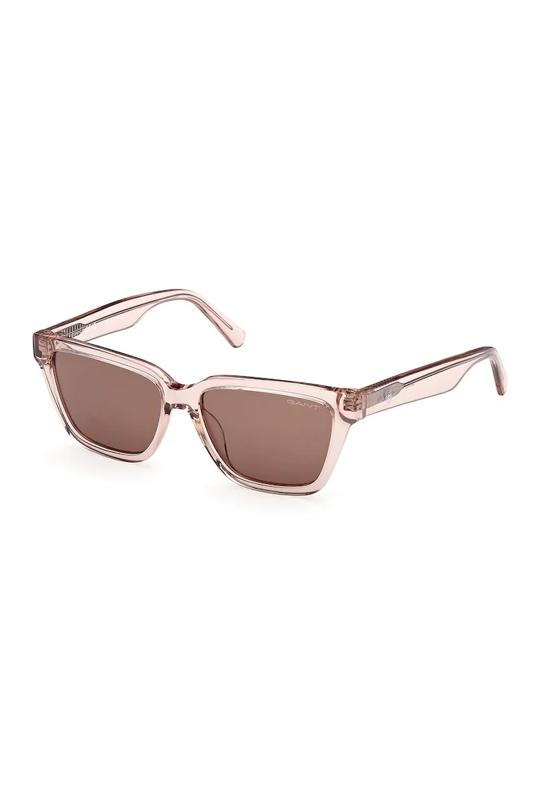 Ochelari de soare patrati cu logo, Roz somon/Transparent