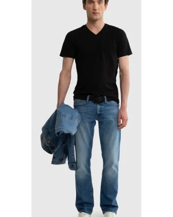 Tricou din amestec de bumbac cu decolteu in V