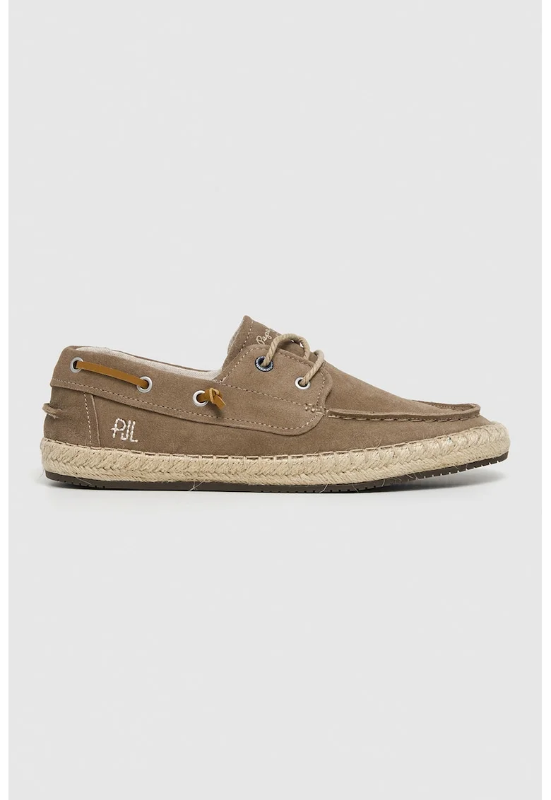 Pantofi boat de piele intoarsa, Bej inchis