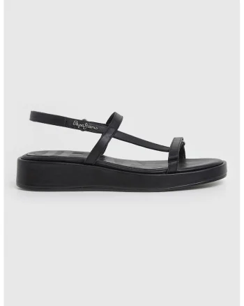 Sandale din piele cu velcro, Negru