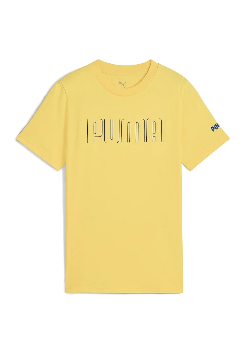 Tricou cu decolteu la baza gatului si imprimeu logo, Galben